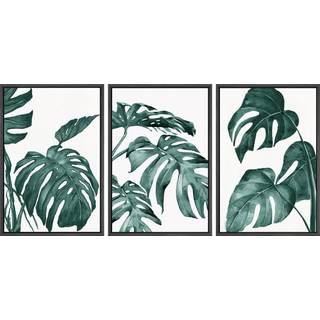 SIGNWIN 3-delt indrammet l?rredsv?gkunst Tropiske planteblade L?rredsprints Hjemmekunstudsmykning til stue sovev?relse - 16""""x24""""x3 sort