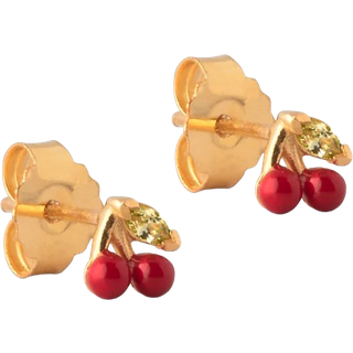 Enamel - Cherry Red ørestikker i forgyldt sølv