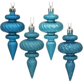 Vickerman 4 """" 4-Finish Finial Ornament Shatterbestrid plastik juletr? dekoration 8 pakke turkis skinnende mat glitter og paljetter finish