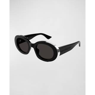 Alexander McQueen Kvinde AM0445S 001 Solbriller Acetat Sort Grå Rund