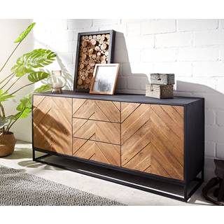 Sideboard Famke 145 cm Mango Teak 2 Türen 3 Schubladen - Natur, Schwarz
