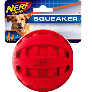 Nerf Dog Rubber Ball Dog Legetøj med rutet Squeaker Letvægt Holdbar og vandafvisende 4 tommer diameter til mellemstore/store racer Enkeltenhed Rø