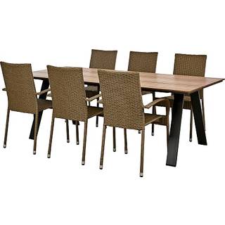 New York havebord med 6 Mallorca stole - natur (På lager i varehus)