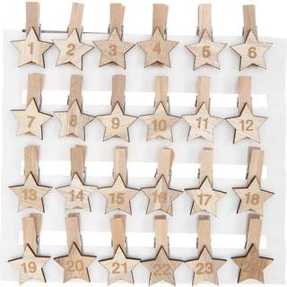 Holzclips Adventskalender Sterne 1-24 3,5cm - Natur