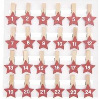Holzclips Adventskalender Sterne 1-24 3,5cm - Rot