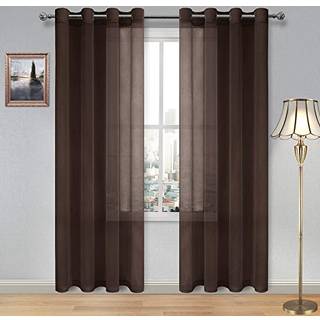 DWCN Brown Sheer Curtains til stue Sovev?relse - Faux Linned Look Voile Drapes Grommet Topvindue Gardinpanel 52 x 84 tommer langt s?t med 2 panel