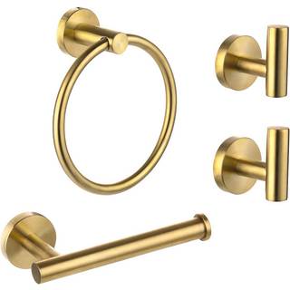Ntipox 4 stykker b?rstet guld rustfrit st?l badev?relse hardware s?t inkluderer h?ndkl?der ring toiletpapirholder og 2 kjortekoblingsh?ndkloge ba