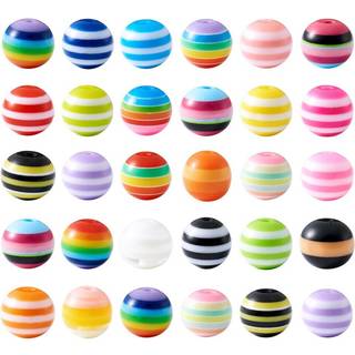 CRAFTDADY 100PCS Farverig harpiks Stripe Round Ball Perles 10mm Blandede farver Chunky Bubblegum Gumball Spacer Loose perles til smykker Making H