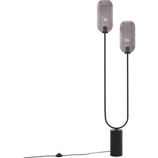 Art Deco gulvlampe sort med røgglas 2-lys - Rid