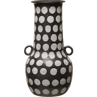 Kreativ co-op h?ndmalte terra-cotta polka prikker sort / hvid lastbilskib vase