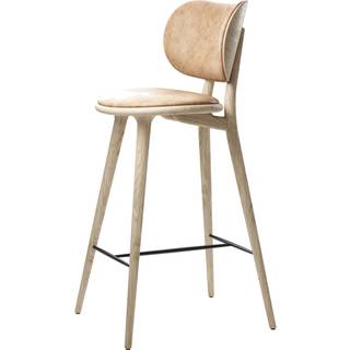 Mater Mater High Stool Backrest barstol lav Læder natural, matlakeret stel i eg