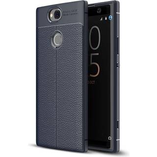 Sony Xperia XA2 Plus mobiletui i silikone med Litchi overfalde - Mørkeblå