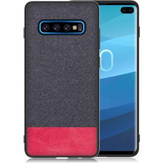 Samsung Galaxy S10 Pllus stof tekstur læder etui - Mørkeblå / Rød