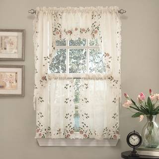 Sweet Home Collection 5 PC Kitchen Curtain Set-Valance Swag valg af 24 """" eller 36 """" Tier Pair Rosemary Linen