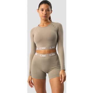 Define Seamless Logo Long Sleeve Crop Top Taupe