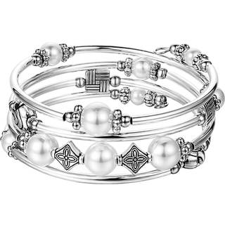 Beaded Pearl Bangle Wrap Arracelet - Fashion Bohemian Jewelry Multilayer Charm armb?nd med tykke s?lvmetalperler Gave til kvinder og piger (hvid)