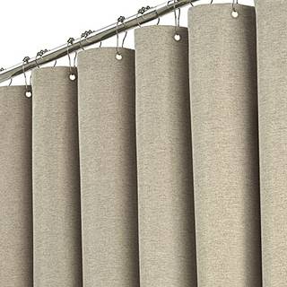 BTTN Fabric Broes Gardin - Linnedstruktureret vægtet klud Bruser Gardin Set med 12 plastiske kroge Hotel Spa Luksus Neutral Dekorative bad gardin