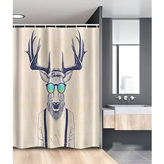 Ambesonne Antlings stall bruseforh?ng illustration af hjorte kl?dt ud som cool hipster mode kreativt sjovt animal stof badev?relse indretning med