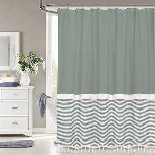 S?sonwood bruseforh?ng med hvide kvaster moderne bondeg?rd hvid stribet salvie gr?nne bruseforh?ng til badev?relse 72 x 72 tommer vandt?t stof br
