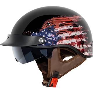 VCAN Cruiser Half Face motorcykelhjelm med nedfldelig solskrm aftagelig spids og lynspnde