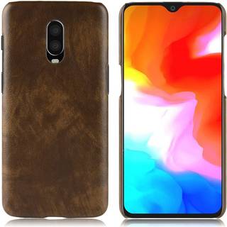 OnePlus 6T beskyttelsesetui i kunstlæder med Litchi tekstur - Brun