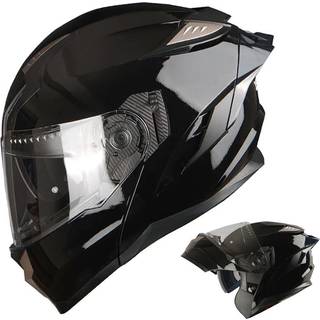 1Storm Motorcykel Modular Full Face Hjelm DOT Voksne Street Bike Flip up Dobbelt Visir Sol Indre Shield Anti Fog Pinlock Ready Shield: Glossy Bla