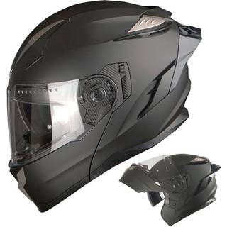 1Storm Motorcykel Modulr fuldansigtshjelm DOT Voksne Gadecykel Flip up Dobbeltvisir Sol Indre Shield Anti Fog Pinlock Ready Shield: Mat Sort