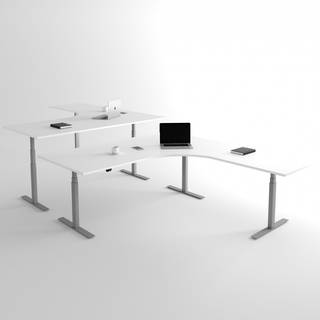 Hæve sænkebord hjørneskrivebord - Premium, Størrelse 200x200 cm, Bordplade Hvid, Stativ Sølv