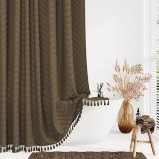 Dynamene Boho Farmhouse Bruser Gardin Burgundy Fabric Tufted Chevron Striped Tekstured Tassel Broes Gardiner Til badeværelse Shabby Chic vandtæt