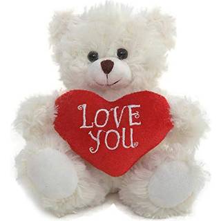 Plushland Fyldt Mocha Heart Bear - Plush Bear Toy For Kids & Voksne - Broderet hjertepude - Brun -6 tommer (Love You -Cream)