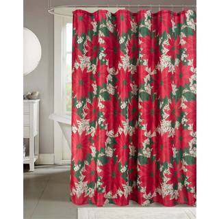 Serafina Home Holiday Christmas Bruser gardin til badeværelse: Elegant stofferie blomster julestjes med jasmin pryddesign rød grøn og hvid dekora