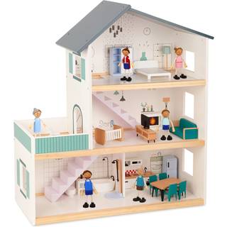 Toatyland Wooden Dollhouse til Kids Doll House med simulerede luksusm?bler Set b?rnehuse Playset til piger sm?b?rn gaver