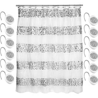 Zahari Home Sinatra Badev?relses bruseforh?ngss?t - 13 stk. Klassisk hvidt bruseforh?ng og kroge - Unikt design