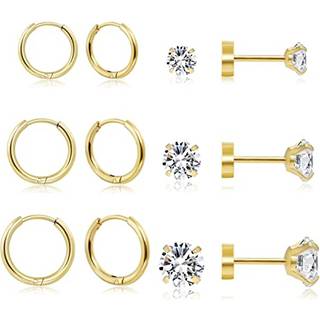 Dainty 6 par øreringe sæt til flere gennemborende lette 14k guldbelagte små huggie hoop øreringe lob Hypoallergenic (14k guldbelagt-huggie hoops