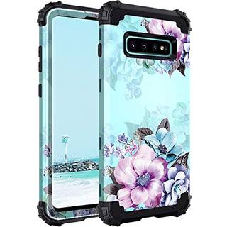 Casetego kompatibel med Galaxy S10 Case Floral Three Layer Heavy Duty Hybrid Robust ShockProof Full Body Protective Cover Case for Samsung Galaxy