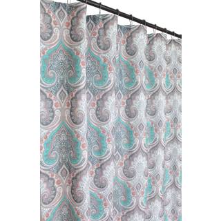 Boho Floral Damask Stof Broes Gardin til badeværelse: Teal Pink Gray