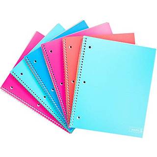 Yoobi College styrede spiralnotatbogss?t - bulk 6 -pakke med 1 emne notebooks forskellige s?de farver - 100 perforerede 3 -hullers stansede ark t