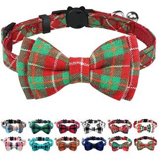 Joytale opgraderet julekattehalsbnd med klokker Breakaway-kattehalsbnd med sljfe 1 pakke pigedreng sikkerhedsplaid killingehalsbnd Rd+grn p