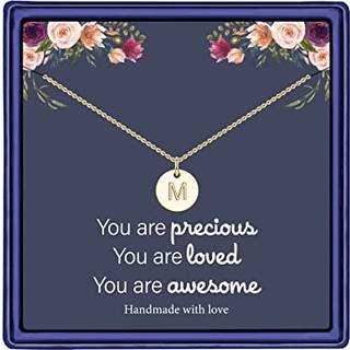 Hidepoo Disc initial halskæder gaver - 14k rose guld fyldt disk brev indledende halskæder smykker til kvinder valentinsdag fødselsdag gaver lille