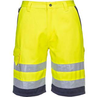 Hi-vis letvægts poly/bomulds shorts - Gul/Marine (Størrelse: L)