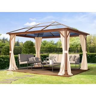 3x4m, hardtop havepavillon, inkl. 4 sidegardiner, champagnefarvet - (301346)