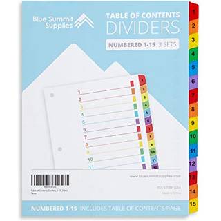 Blue Summit leverer 15 fane -bindemiddeldelere til 3 ringbindemiddel eller notesbog Emneuddelere med flerfarvet nummererede faner inkluderer tilp