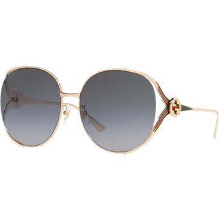 Gucci Kvinde GG0225S 001 Solbriller Metal Guld Grå Rund Normal