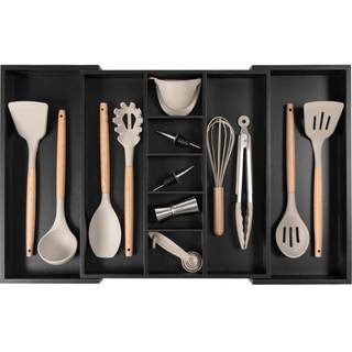KitchenEdge Justerbar køkkenskuffe Arrangør til redskaber og uønsket udvides til 33 tommer brede 9 rum 100% bambus