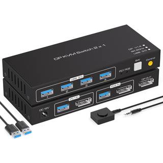 NÖRDIC KVM-switch 2 til 1 DisplayPort til DisplayPort, 8K60Hz/4K120Hz, 4x USB-A