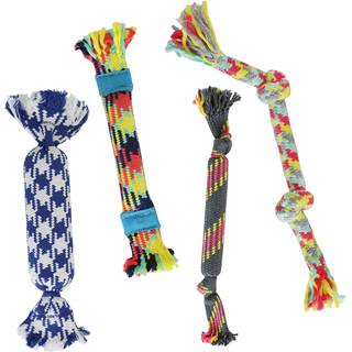 Rocket & Rex 4-Pack Dog Rope Toys | Sm? racer og hvalpe | Hvalp reb leget?j og reb leget?j til sm? hunde | Rope leget?j s?t med gummi og knitre f