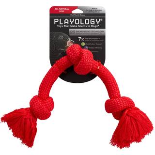 Playology Dri Tech Rope Dog Chew Leget?j til store til X-Large Dogs 50 kg & op | At engagere helt naturlig oksek?d duftende r?dt leget?j til h?rd