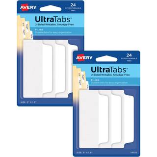 Avery Ultra Tabs File Tabs 3 """" X 1,5 """" 2-side skrivbare hvide 24 faner pr. Pakke 2-pack 48 Selvklæbende faner i alt (34777)