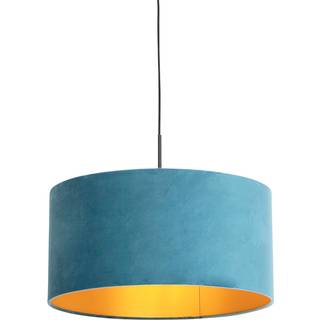 Pendellampe med fløjlsskærm blå med guld 50 cm - Combi