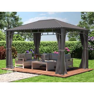3x4m, hardtop havepavillon, inkl. 4 sidegardiner, loft grå - (300194)
